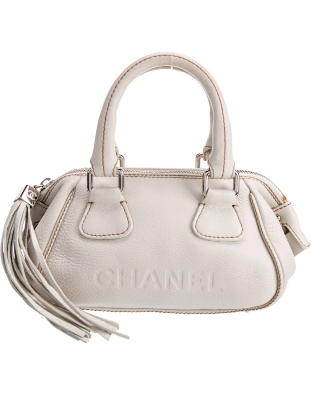 Chanel, LAX Cream pebbled grain leather bowler bag series 8 made in Italy